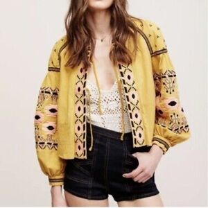 Anthropologie Yellow Embroidered Jacket